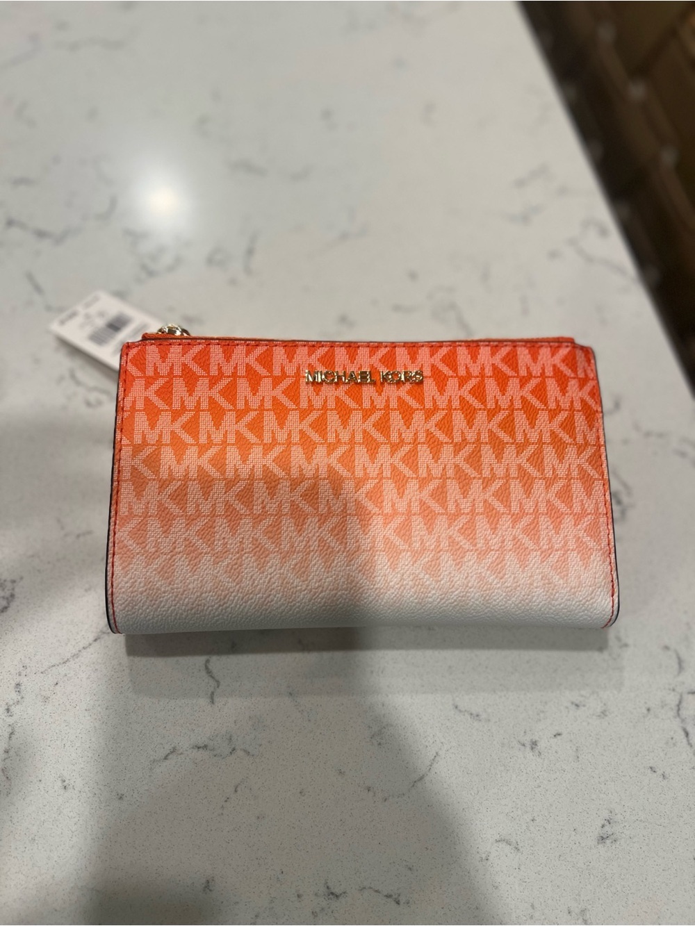 NWT Michael Kors Orange to White Ombre MK Zip Clutch